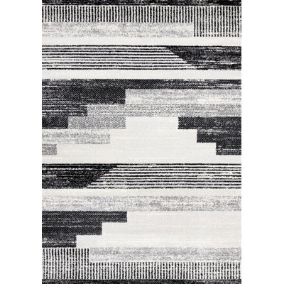 5' X 8' White And Gray Striped Area Rug