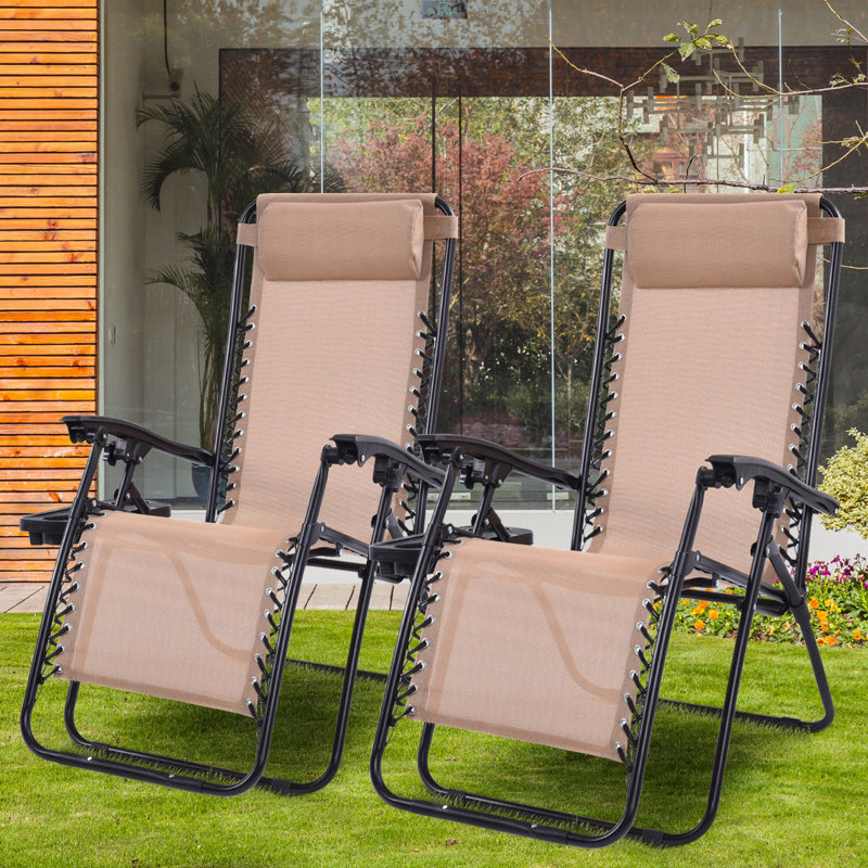 Chaise de patio pliante avec coussins Zechariah, Beige