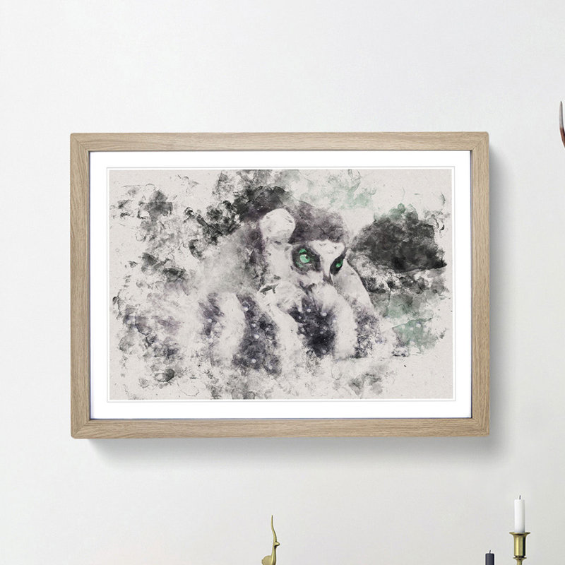 Ring-Tailed Lemur - Picture Frame Painting Print, 45cm H x 63cm W x 2cm D, Oak Framed