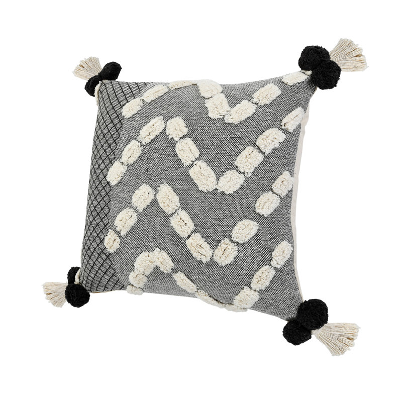 Coussin décoratif contemporain 100% coton à motif géométrique fait à la main Contemporary, Noir / gris / crème, Coton