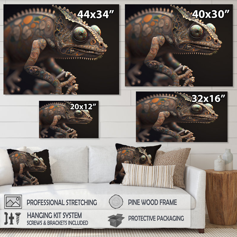 Gros plan sur un caméléon coloré, impression sur toile Zavier, H 34 po x l 44 po x P 1,5 po, Toile tendue