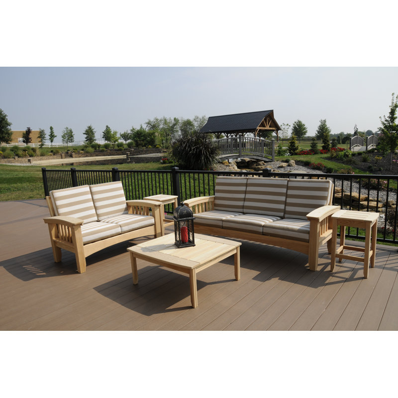 Omar 5 - Person Patio Conversation Set with Cushions, Natural, Harwood Crimson Sunbrella®