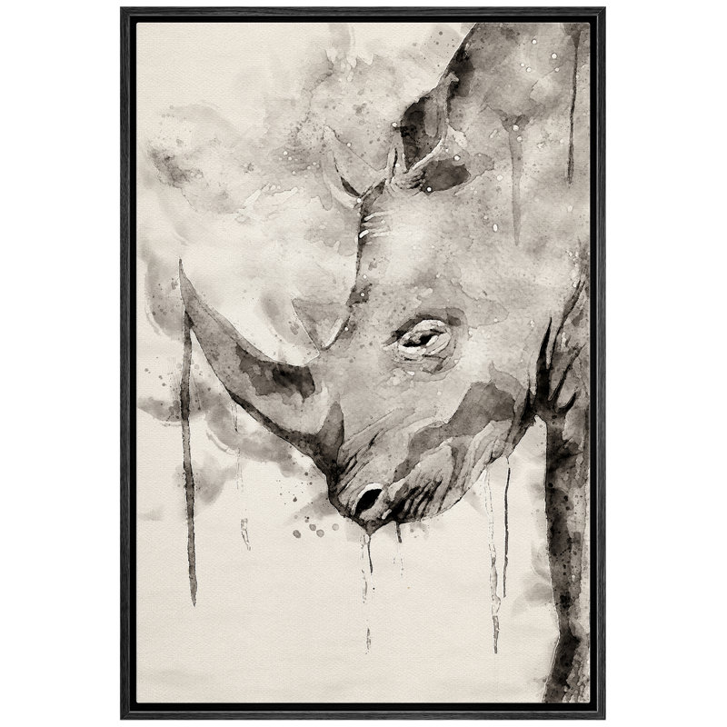 Portrait de rhinocéros à l'aquarelle IDÉE4WALL, Noir, H 24 po x l 16 po x P 1,5 po