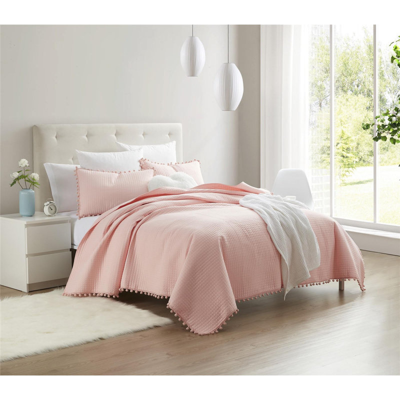 Ensemble de courtepointe en microfibre , Rose, Courtepointe simple + 2 taies d'oreiller simples