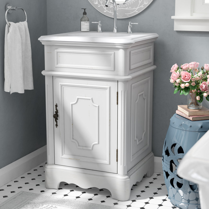 Ensemble de meuble-lavabo simple 21 po Gafina en teck, Ivoire blanc, Teck