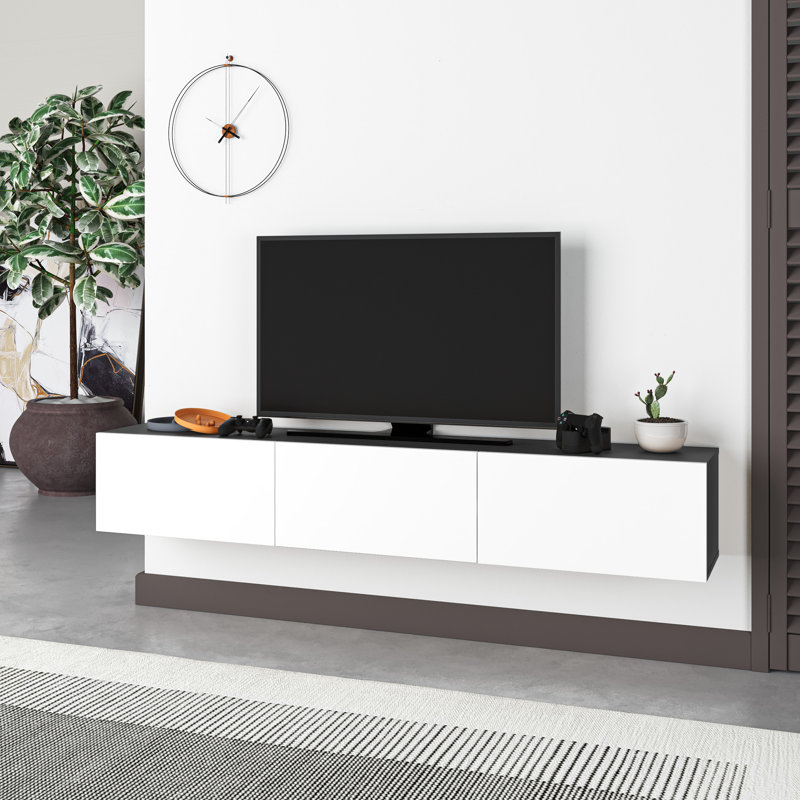 Kishon Wall-Mounted TV Stand for TVs up to 55" with Storage Cabinets, Anthracite/White