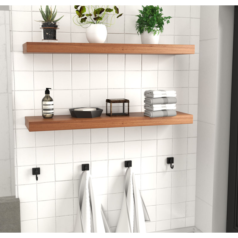 36" Manada Hollow Floating Teak Wall Shelf, 2" H x 36" W x 9" D