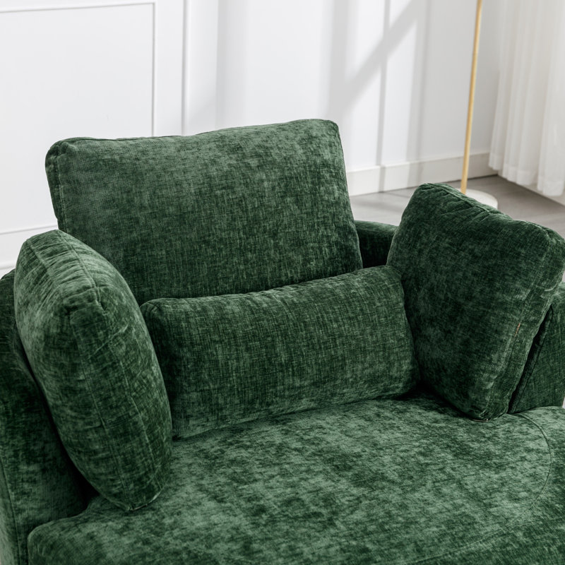Green Chenille Swivel Barrel Chair with Ottoman