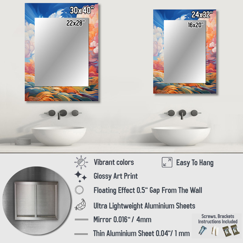 «Clouds Skys Canvas VI», miroir mural traditionnel, impression sur métal, 32 po x 24 po