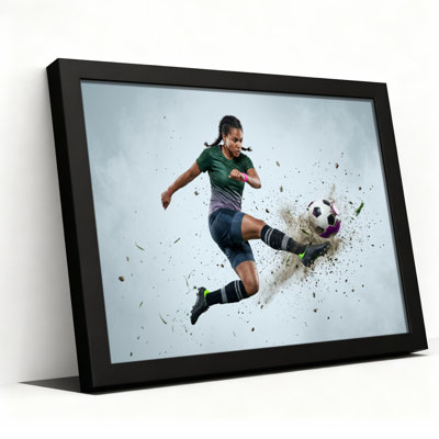 Art mural sur toile noir encadré pour le salon, la chambre à coucher, le bureau ou le vestibule - décoration murale décorative avec action soccer