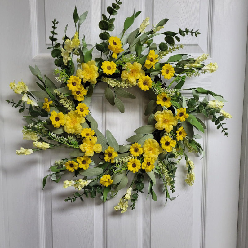 Décoration de porte 22 "marguerite jaune lavande eucalyptus printemps été été