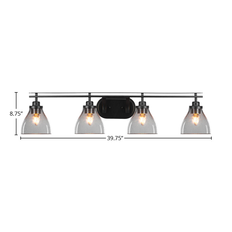 Amarmula 4 Light Bath Bar Shown With 6.25" Clear Bubble Glass, Matte Black