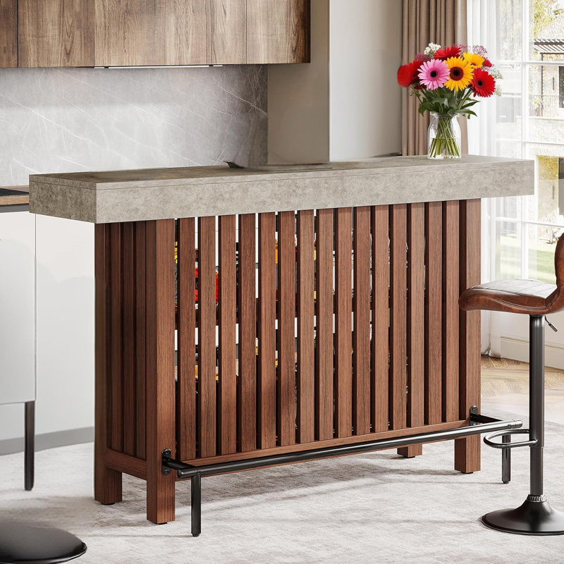Bar Table - Iron - 2 Pieces - Bar Table - Black - Multi-Tier Storage, Brown/Grey