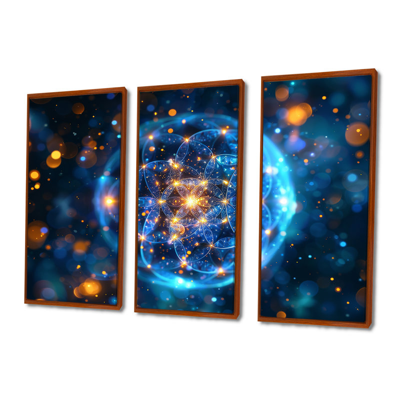 Cosmic Sacred Geometric - Fractals, ensemble d'art mural, H 28 po x l 36 po x P 1 po, Cadre flottant brun