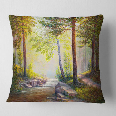 Housse et insert de coussin carré Après-midi à travers les arbres dans la forêt