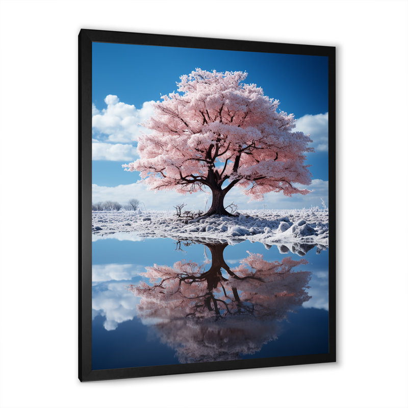 Dariush " Pink Tree Whimsical Reflections ", Cadre photo noir, H 20 po x l 12 po x P 1 po