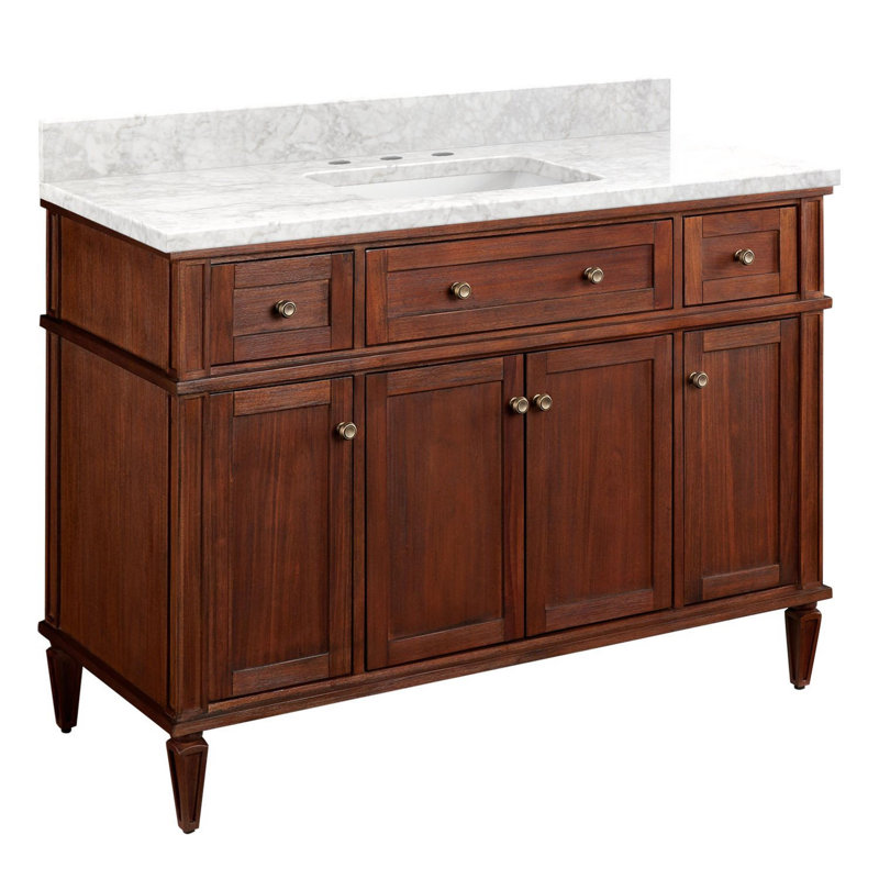 48" Elmdale Vanity for Rectangular Undermount Sink, Antique Brown, Carrara Marble, 8" Widespread