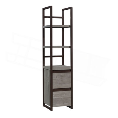 Bibliothèque étroite à 2 tablettes, finition brune