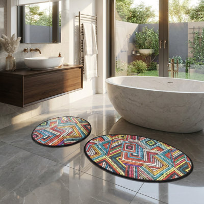 Bohemian Stitched Geometric 2-Piece Bathmat Set