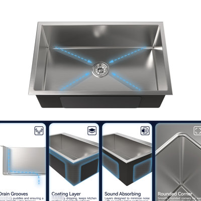 Gray Stainless Steel Undermount Sink For Efficient Kitchen Operations - 30" X 19 19" With Condensation Coating