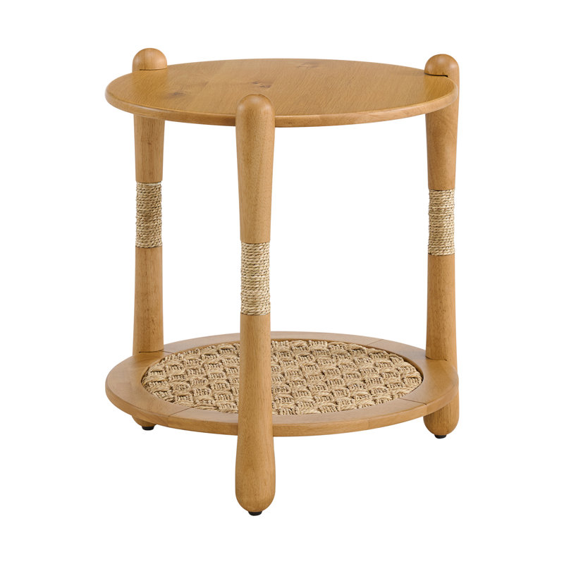 Table de bout ronde en bois avec tablette en ruppie maritime Arnkell, Naturel