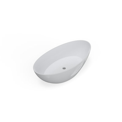 Badeloft 62.9" x 31.5" Freestanding Soaking Stone Resin Bathtub with Overflow and Drain BW-03-M-G in Glossy White