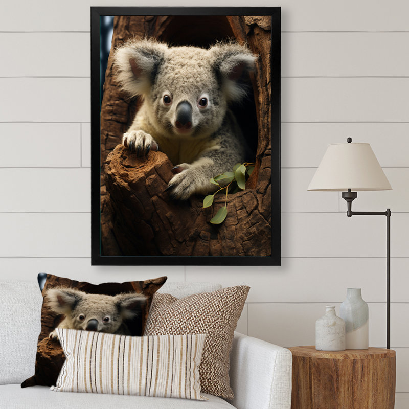 " Grey Koala Portrait II ", Black Single Picture Frameed Canvas, 20" H x 12" W x 1" D