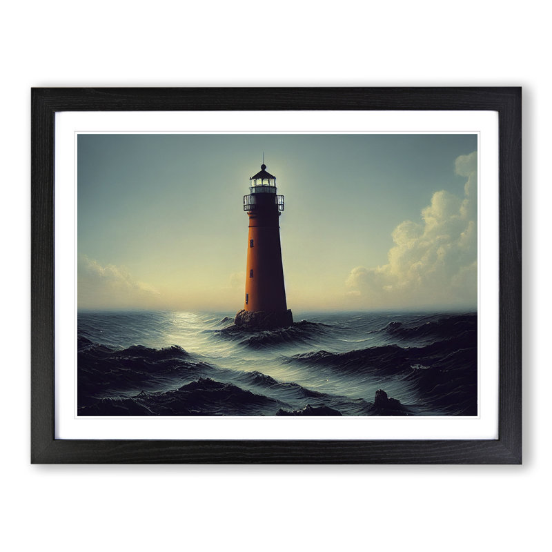XH1022-7101X Powerful Lighthouse - Single Picture Frame Print, Black, 46cm H x 64cm W