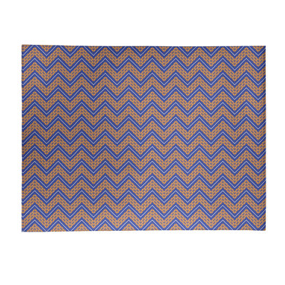 Tapis orange/bleu à chevrons à main