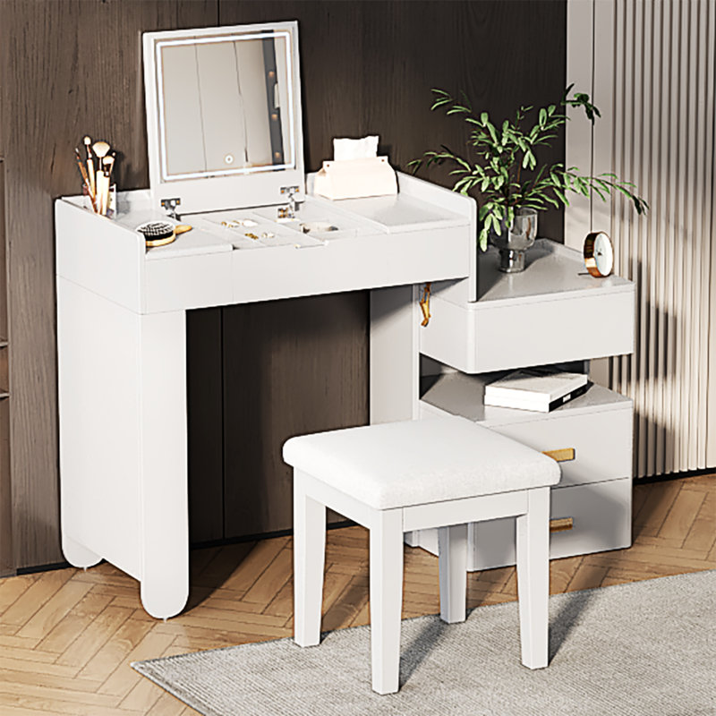 Meuble-lavabo 3 en 1 avec miroir rabattable, Blanc