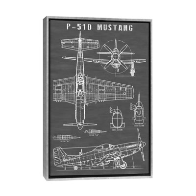 P-51 Mustang avion rétro | Noir - reproduction de dessin