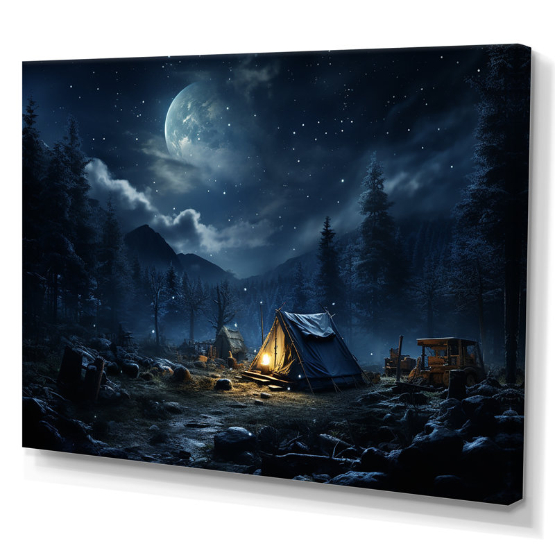 Starlit Camping In Canada 2 - Camping Travel Wall Art, Wrapped Canvas, 12" H x 20" W x 1" D