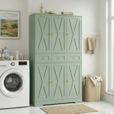 Armoire de salle de bain autoportante avec 6 portes et l 42,5 po x H 66,9 po