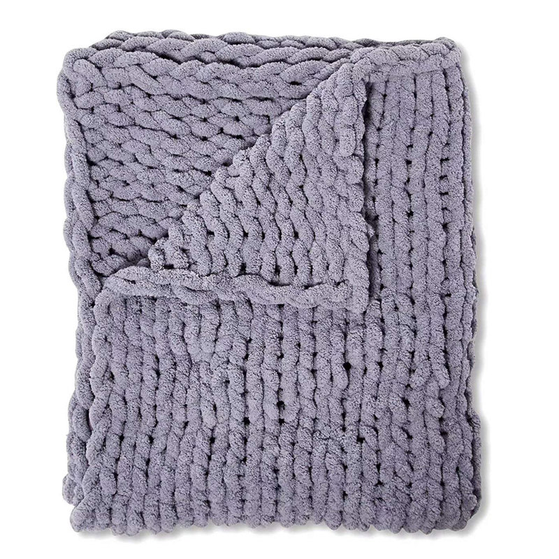 Knitted Throw Blanket, Blue, 59 x 79