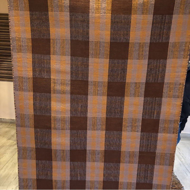 Wool Plaid Area Rug in Rust Brown, Rectangle 6' x 9'