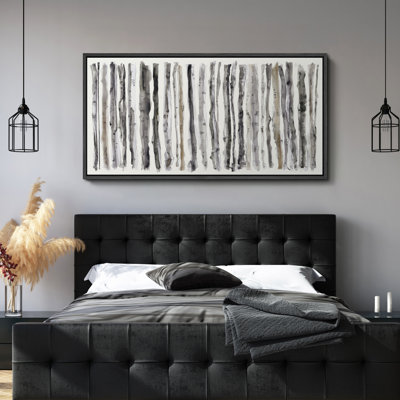 Monochrome Birch Tree Trunk Watercolor Abstract Wall Decor - Large Framed Canvas Master Bedroom Wall Art Print