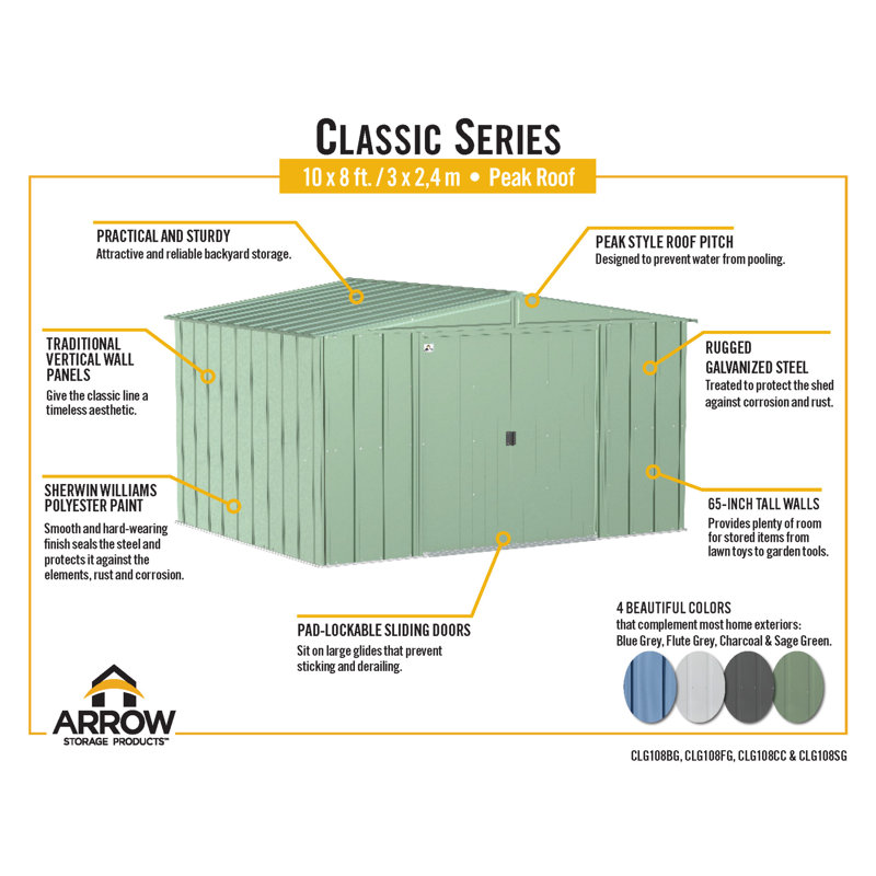 10 ft. x 8 ft. Blue Grey Steel Storage Shed