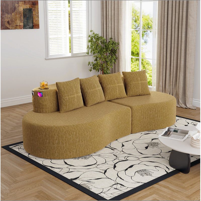 Canapé modulaire incurvé moderne 3 places, Light Brown