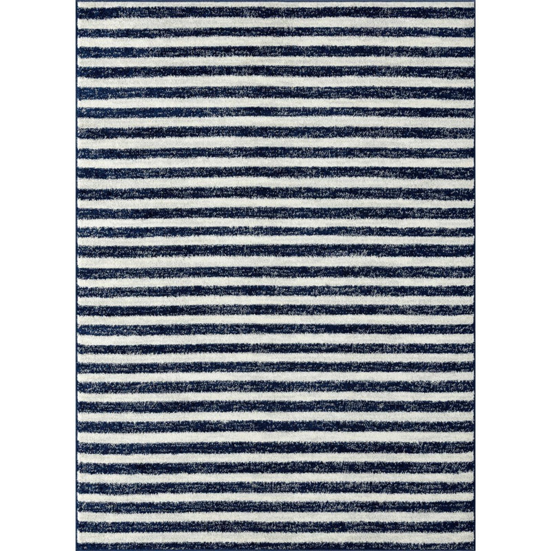 Tapis bleu marine / blanc Blanford, Rectangle 9 pi x 12 pi