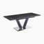 Table de salle à manger rectangulaire extensible Speece 63 po, de style moderne et contemporain, en pierre frittée, avec rallonge papillon intégrée, support en V et plaque de base chromée, 6 couverts, fini noir