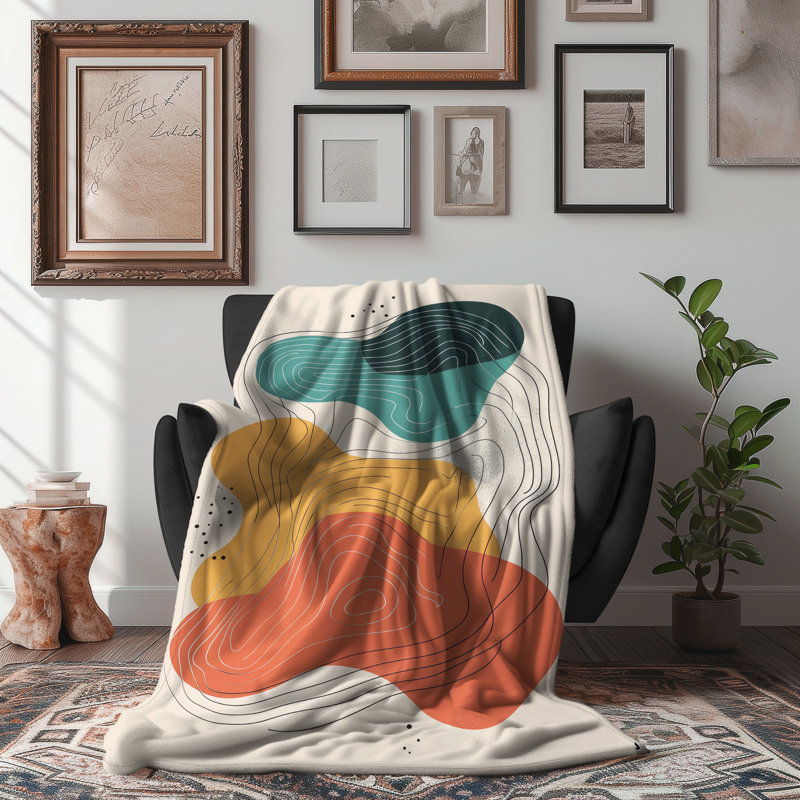 Botanical Line Sketches - 1 Pièce Premium Sherpa Couverture - Luxueux Art Print Design, Lit simple