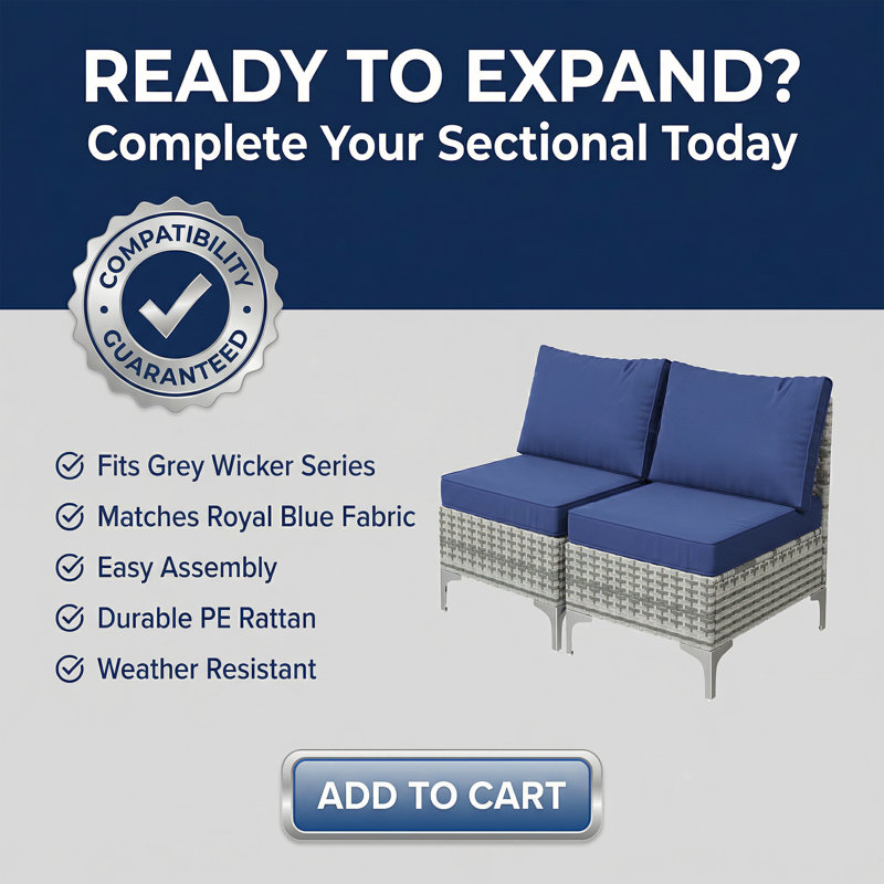 2-Piece Premium Wicker Patio Armless Chairs, Blue, Gray