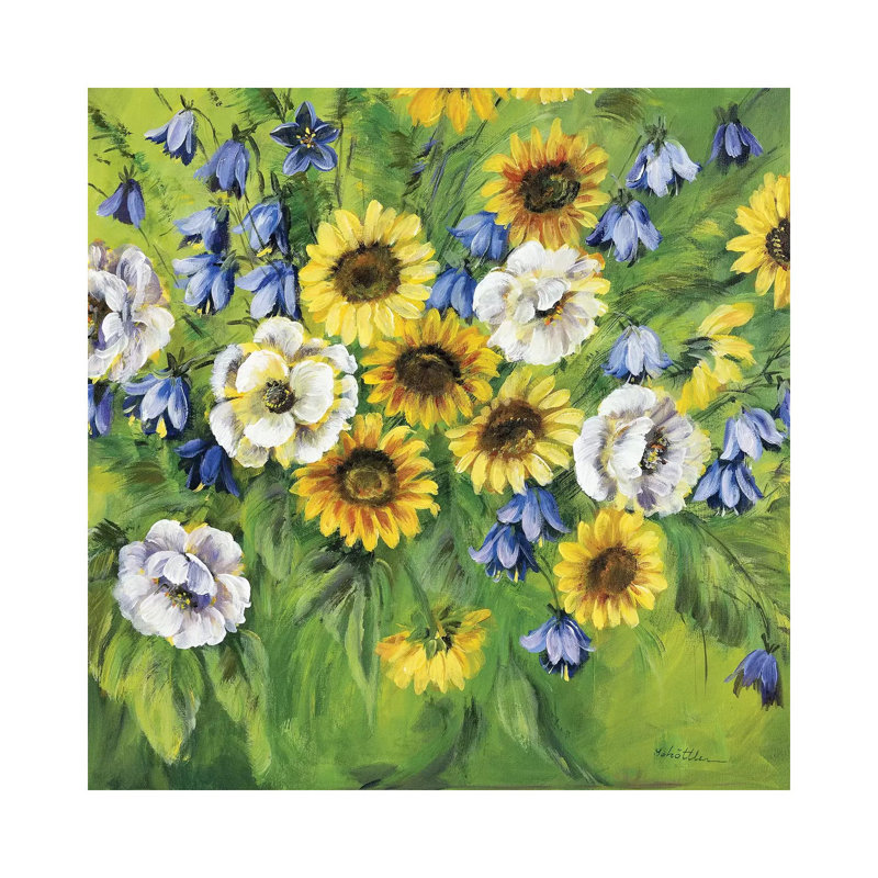 Mixed Sunflower Bouquet by Katharina Schöttler - Wrapped Canvas Painting, 45.72 cm H x 45.72 cm W x 3.175 cm D