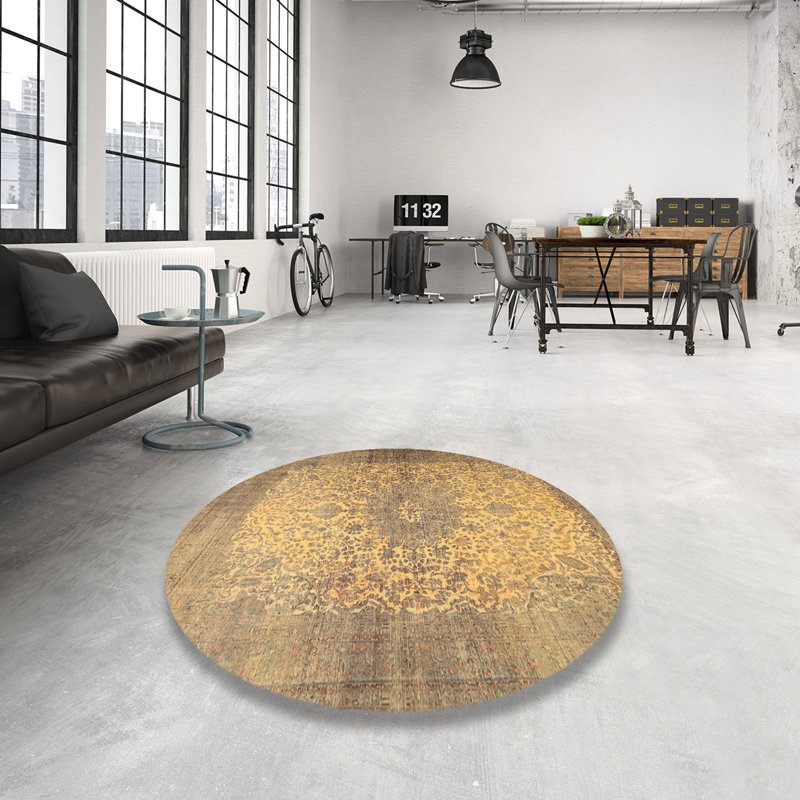Tapis traditionnel brun / orange Agarwal, Rond 8 pi