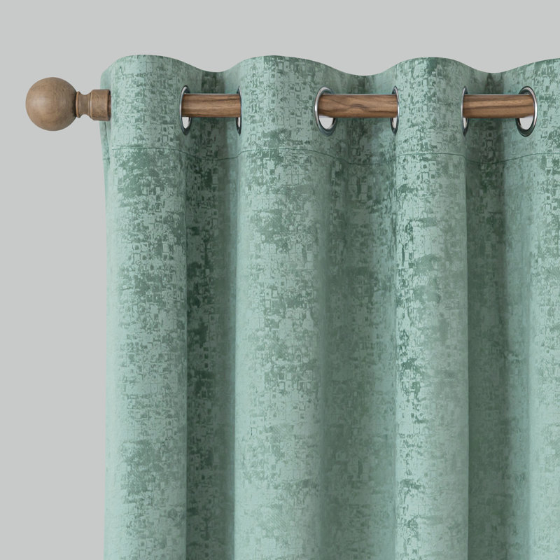 Caylan Embossed Velvet Room Darkening Curtain Pair (Set of 2), Sea Pine, 52" W x 84" L