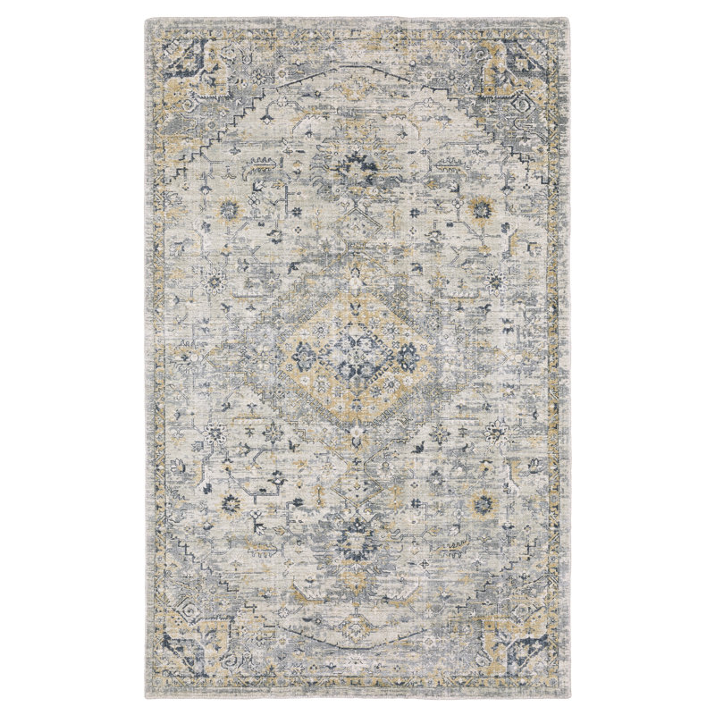 Tapis oriental gris / or en laine fabriqué à la main Alexandrie, Rectangle 8 pi x 10 pi