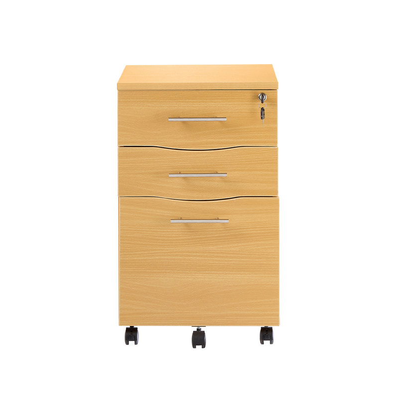 Denzel Under Desk Mobile Pedestal 3 Drawer Unit, Filing Cabinet, Beech