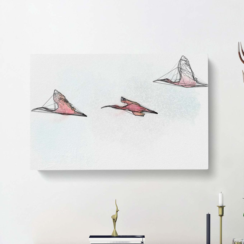 Three Pink Flamingos in Abstract - Wrapped Canvas, 60cm H x 91cm W x 3cm D