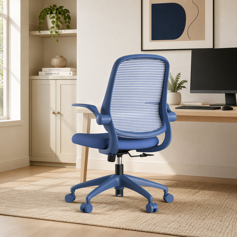  Chaise de bureau ergonomique et pivotante avec accoudoirs rabattables, chaise de bureau en filet avec support lombaire, coussin ignifuge pour le bureau personnel