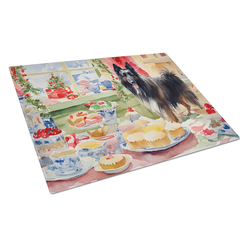 Belgian Sheepdog Christmas Cookies Glass Cutting Board